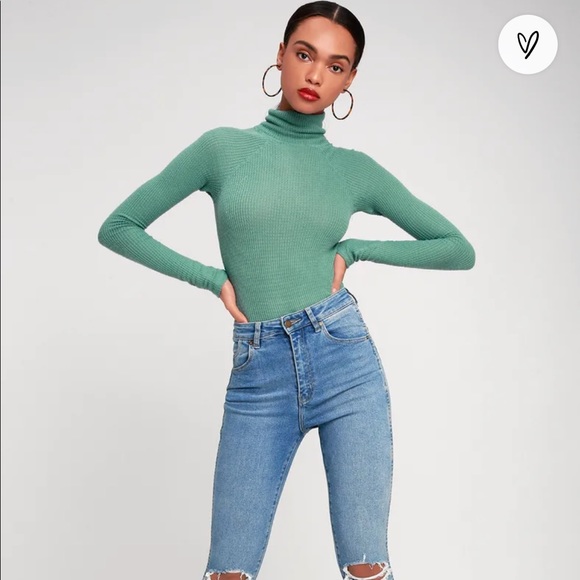 Free People Tops - Free People | All You Want Sage Green Thermal Turtleneck Bodysuit